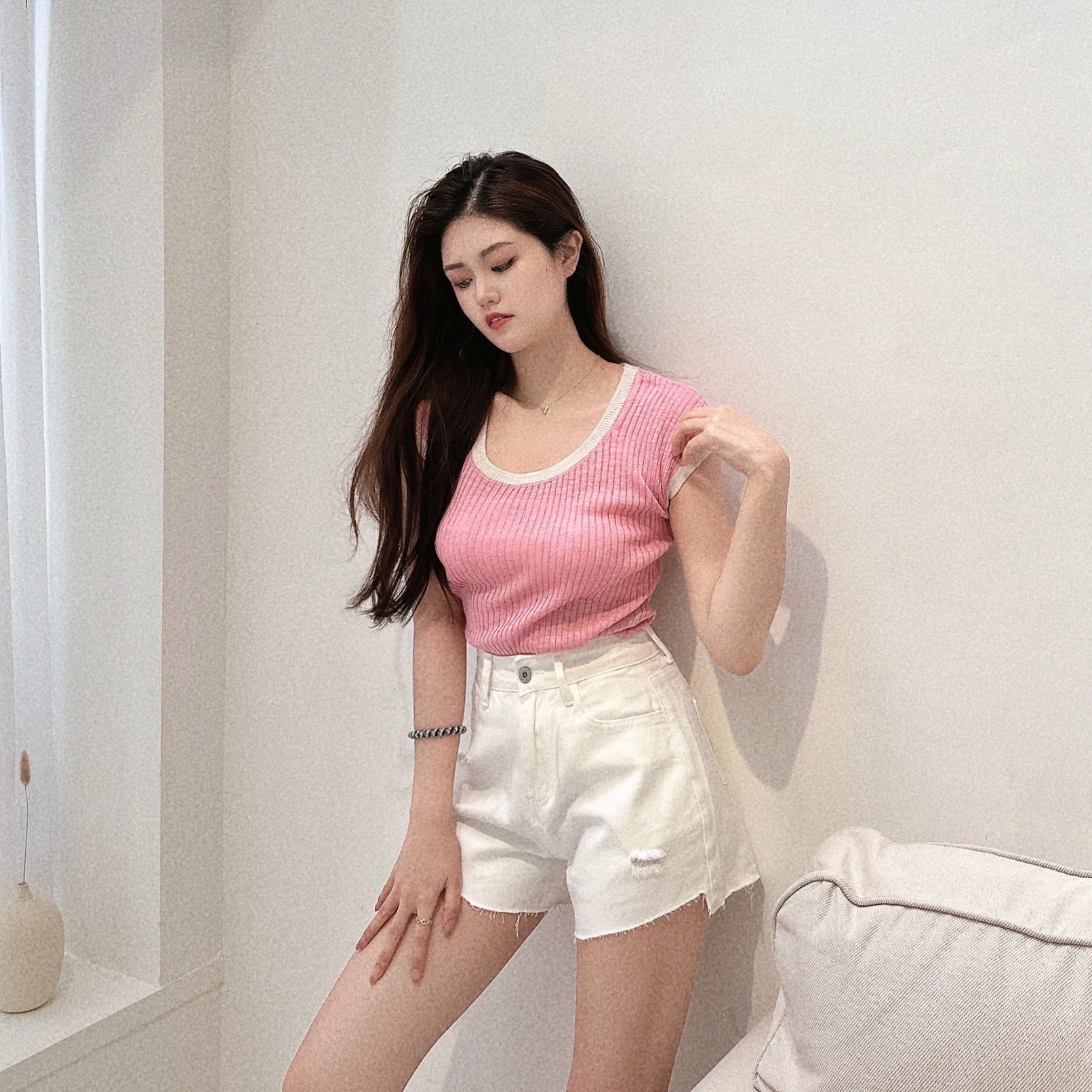 下抽鬚破口袋牛仔短褲/二色