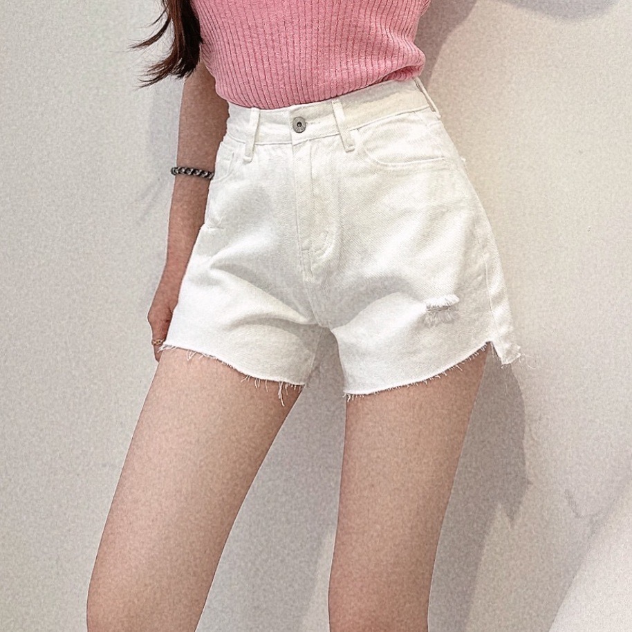 下抽鬚破口袋牛仔短褲/二色