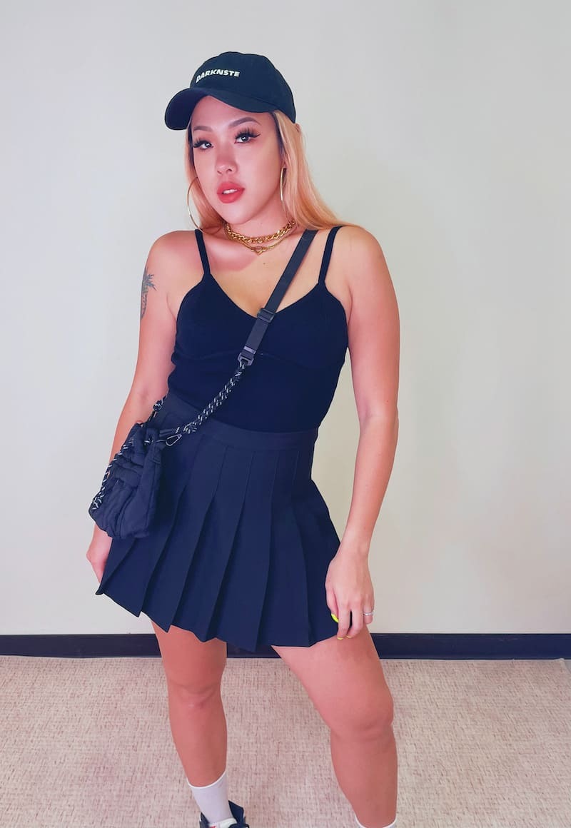 抽繩格紋尼龍小包