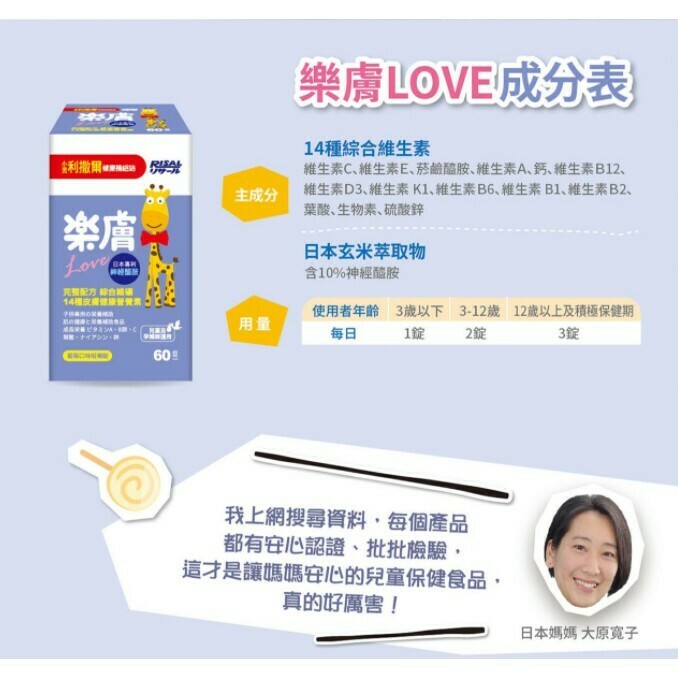 【樂森藥局】小兒利撒爾 樂膚Love咀嚼錠 (60粒) (有效:26/11/16)