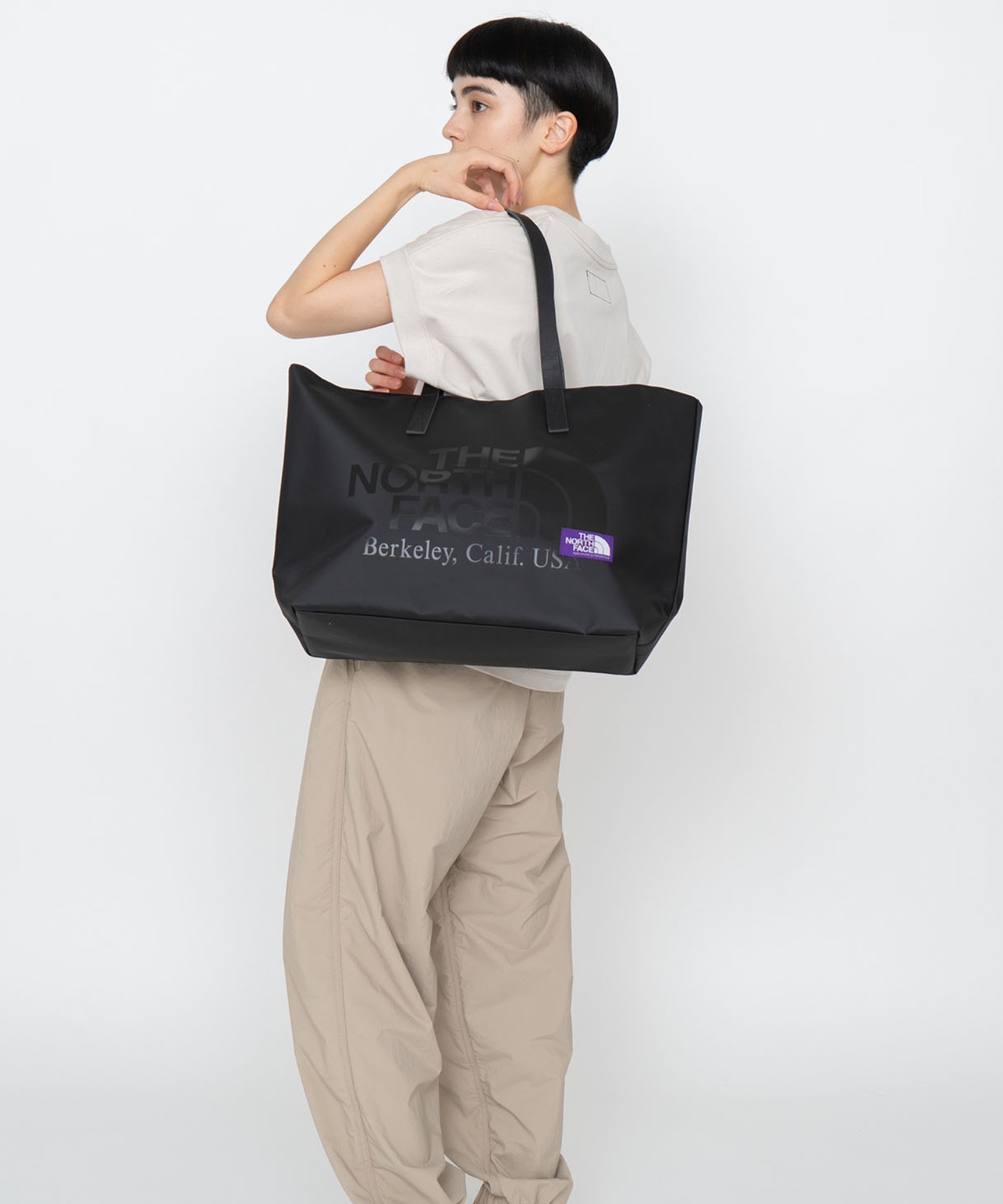 日本代購 紫標 THE NORTH FACE 北臉 TPE托特包 大空間 束口袋 皮革 黑 MAY-