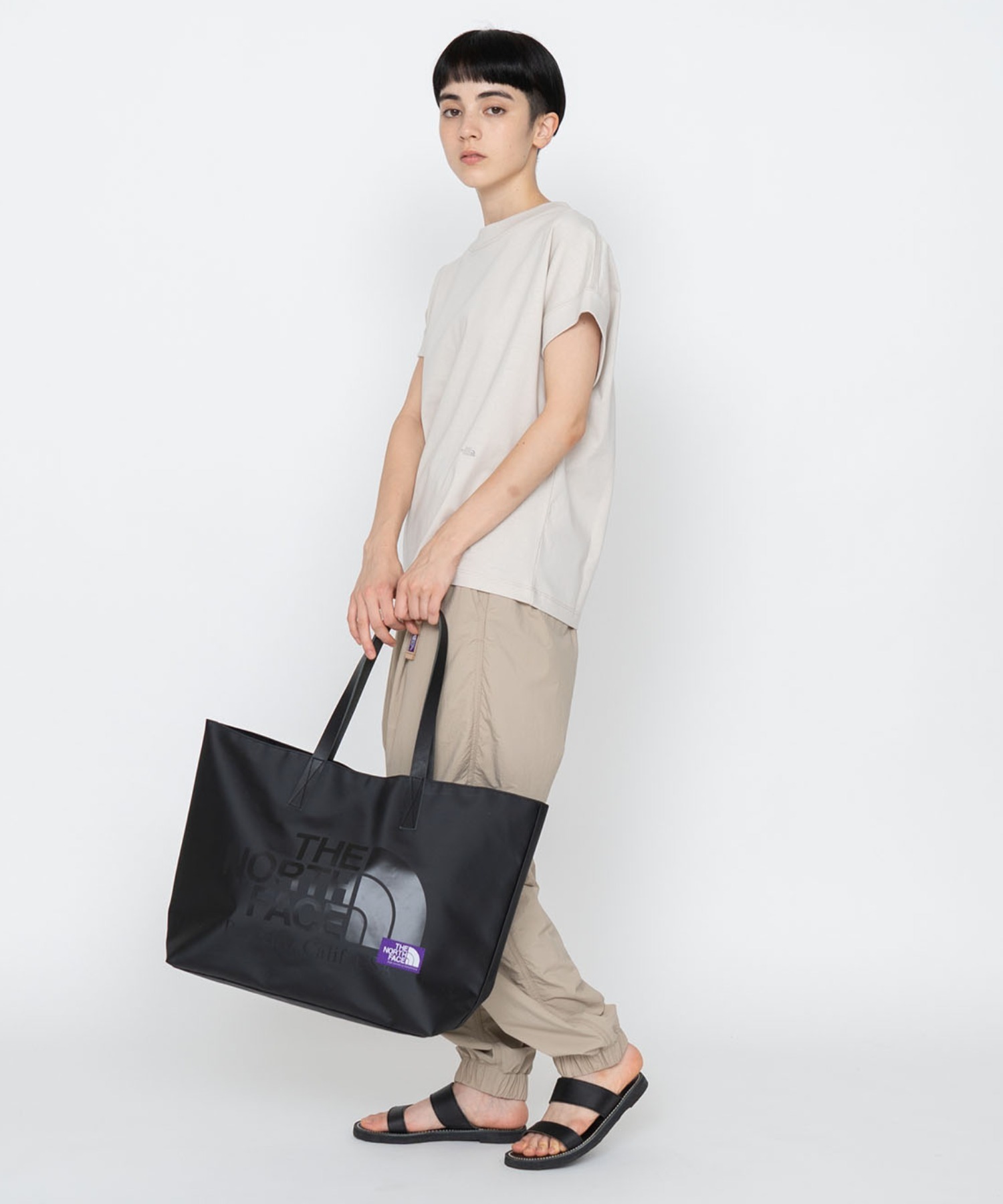 日本代購 紫標 THE NORTH FACE 北臉 TPE托特包 大空間 束口袋 皮革 黑 MAY-