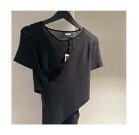 [S] DKNY MIXED MEDIA LAYERED SWEATER TOP,BLACK, P3ASAG28-BLK [FINAL SALE] (SD498)