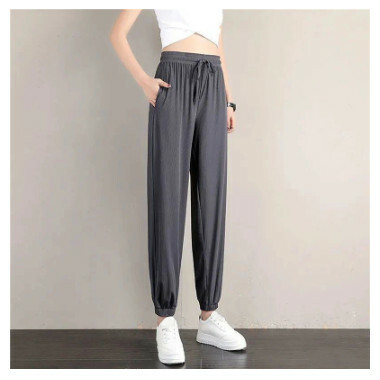Large Size Ice Silk Wide Leg Bloomers Pants Women's Summer Thin Drape Loose Straight Casual Pants Student Sports Cool Sweatpants