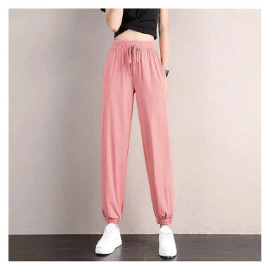 Large Size Ice Silk Wide Leg Bloomers Pants Women's Summer Thin Drape Loose Straight Casual Pants Student Sports Cool Sweatpants
