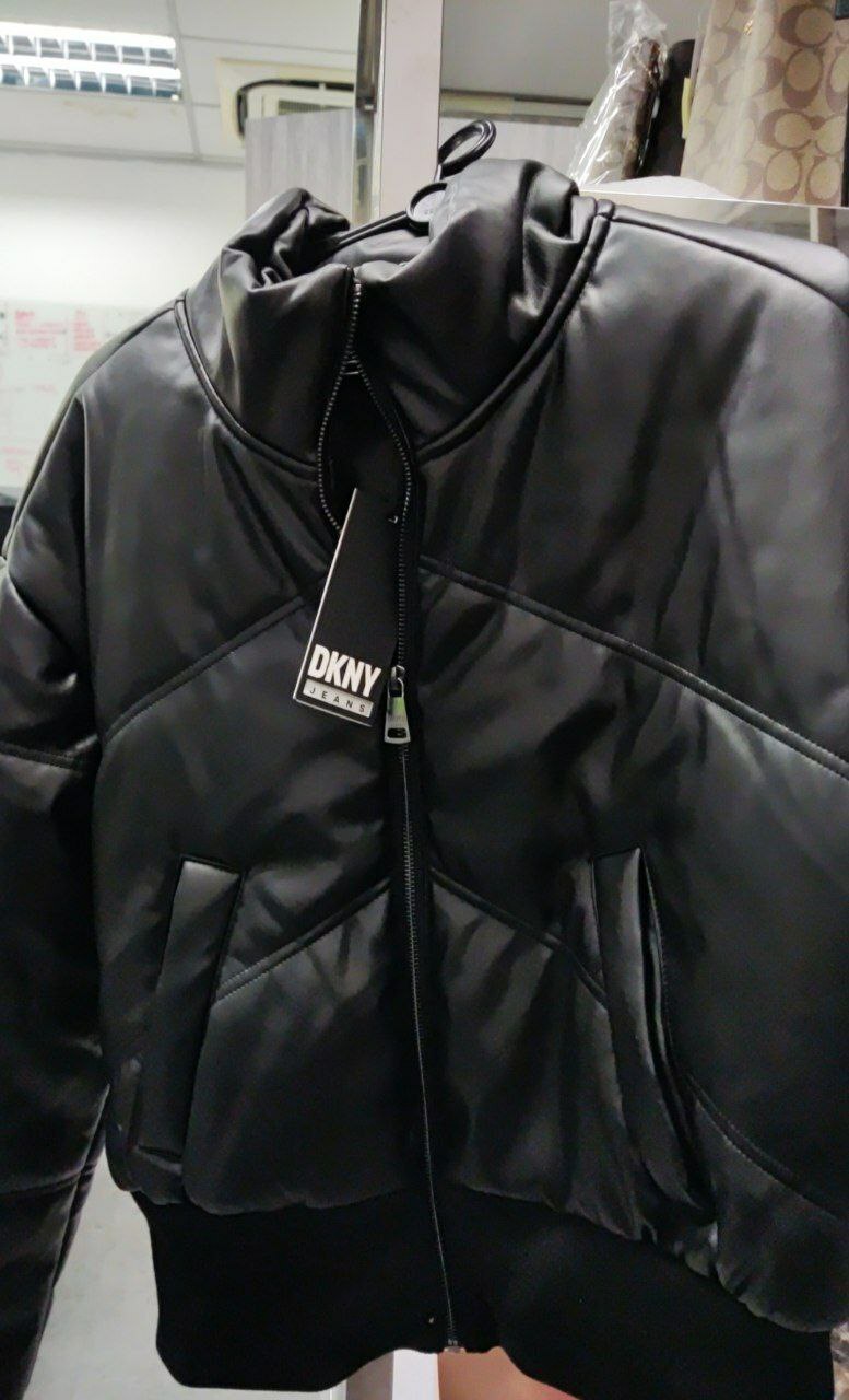 [S] DKNY FAUX LEATHER SWEATSHIRT,BLACK, E2HDGNVE-BLK (SD508)