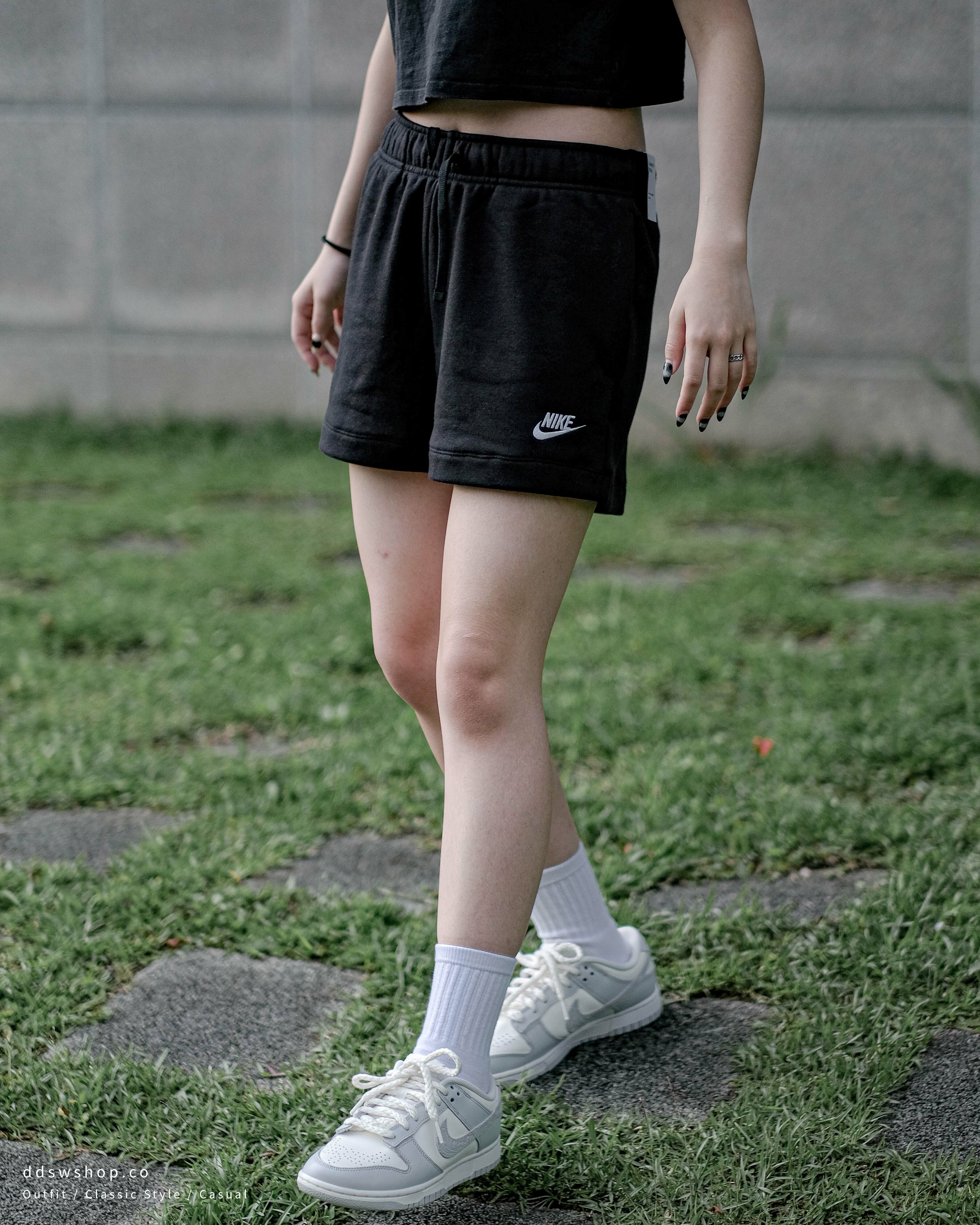 Nike NSW 短褲 棉褲 鬆緊摩毛 刺繡小Logo 黑色 DQ5803-010