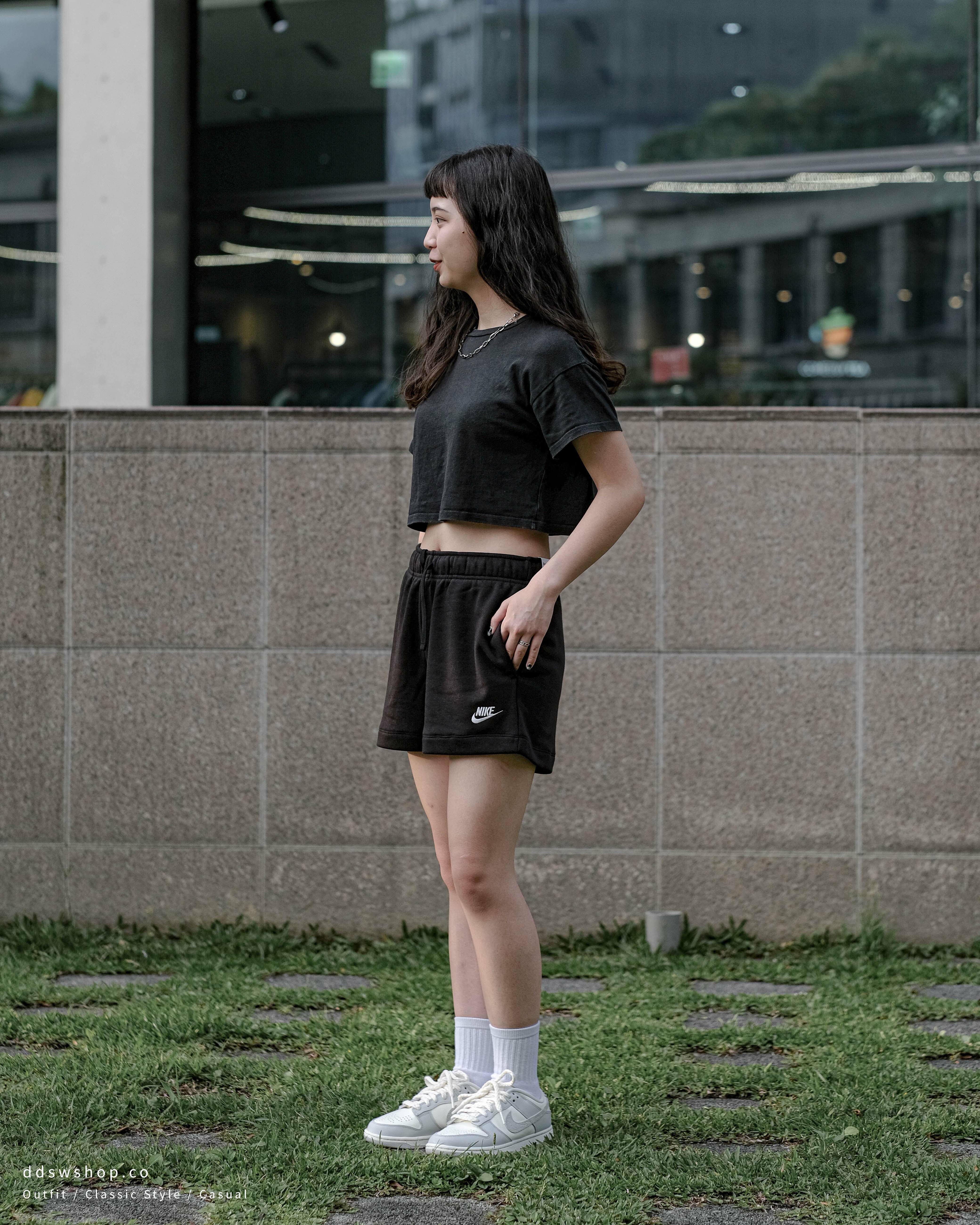 Nike NSW 短褲 棉褲 鬆緊摩毛 刺繡小Logo 黑色 DQ5803-010