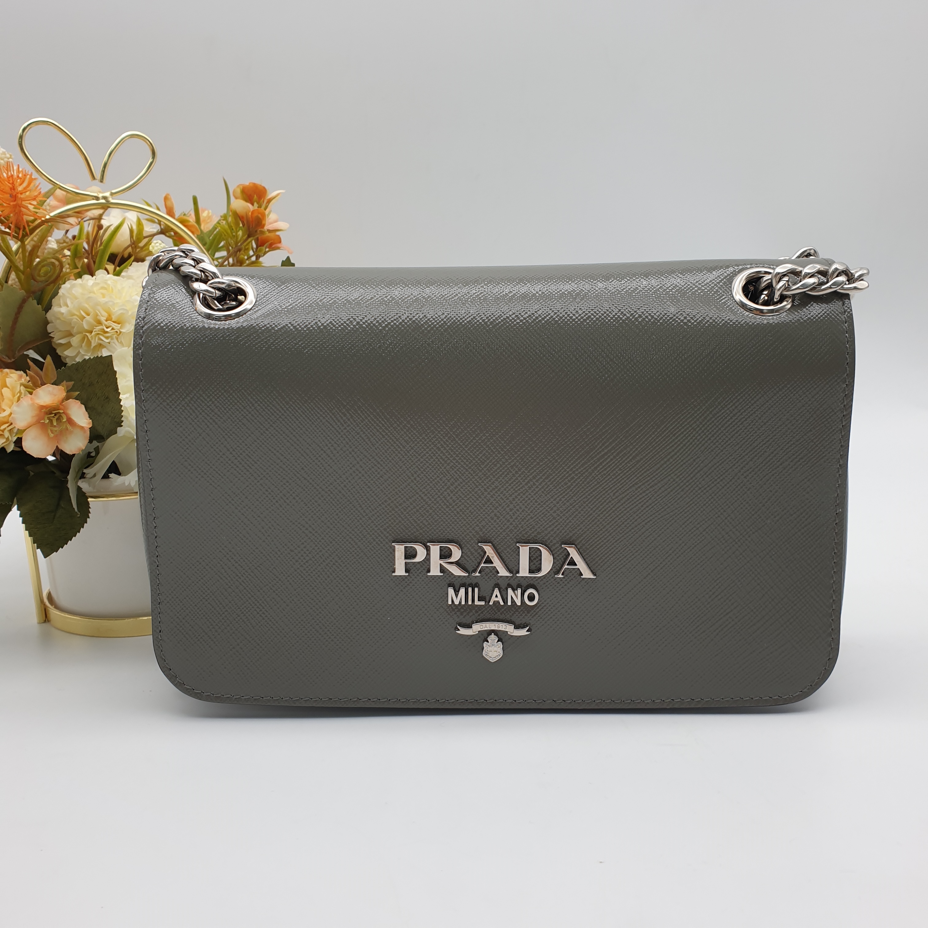 Prada Marmo Saffiano Vernice Pattina Crossbody Bag SHW