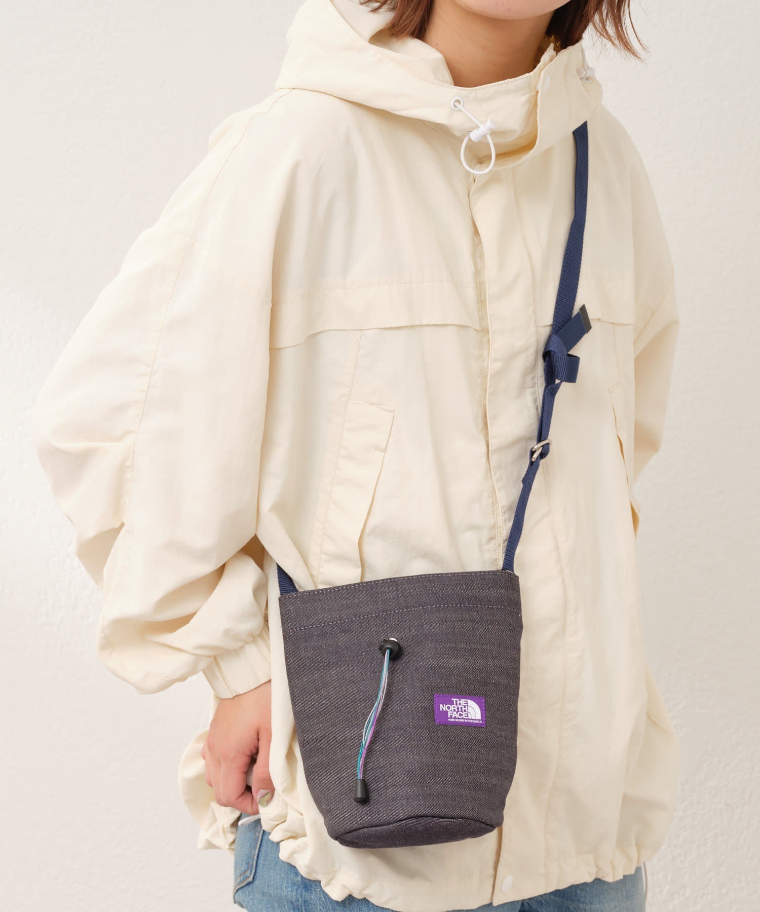 日本代購 紫標 THE NORTH FACE 北臉  DENIMBAG 單肩包 彩色拉繩 靛藍色 MAY-