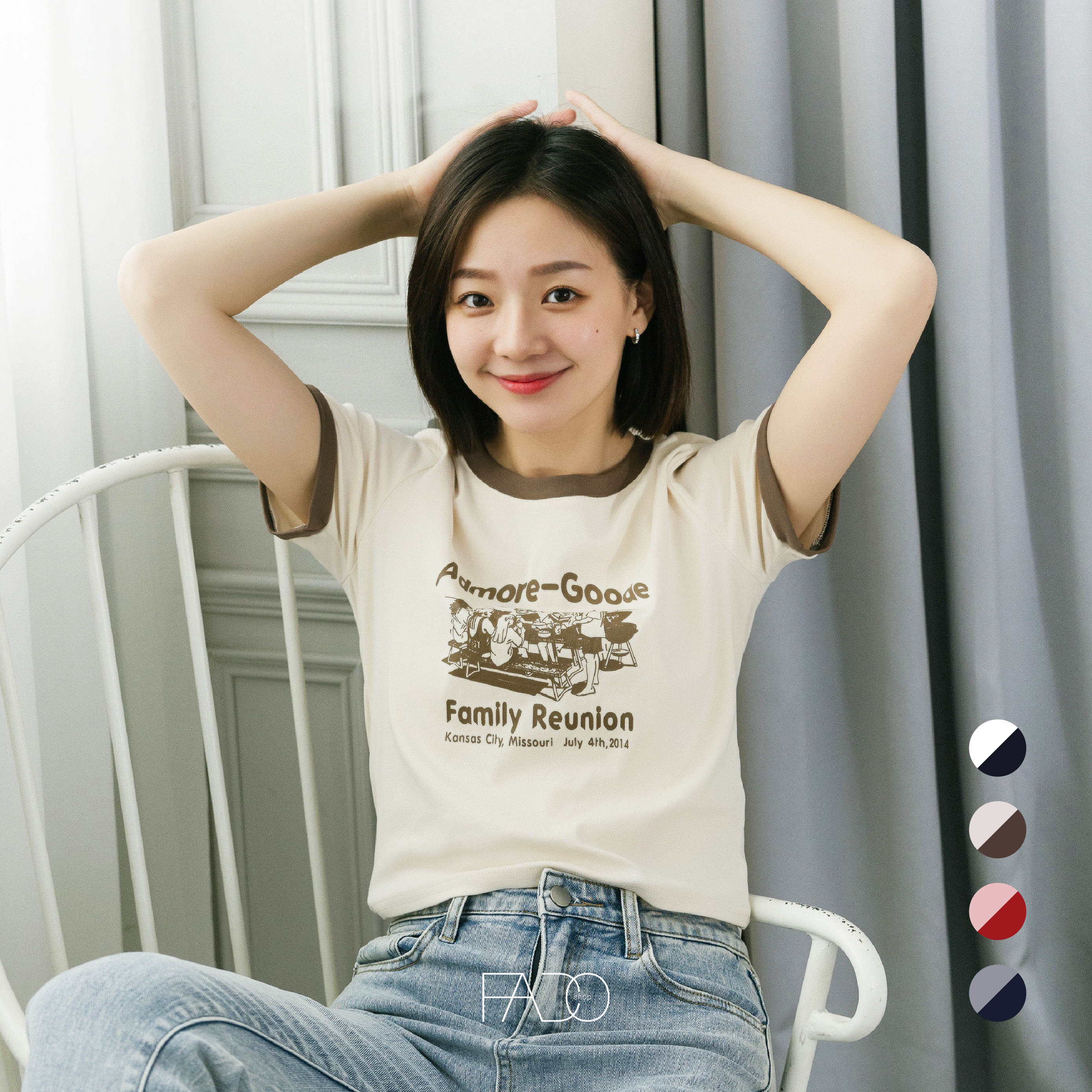 法朵Fado shop｜印畫風撞色邊領T 021B026 四色