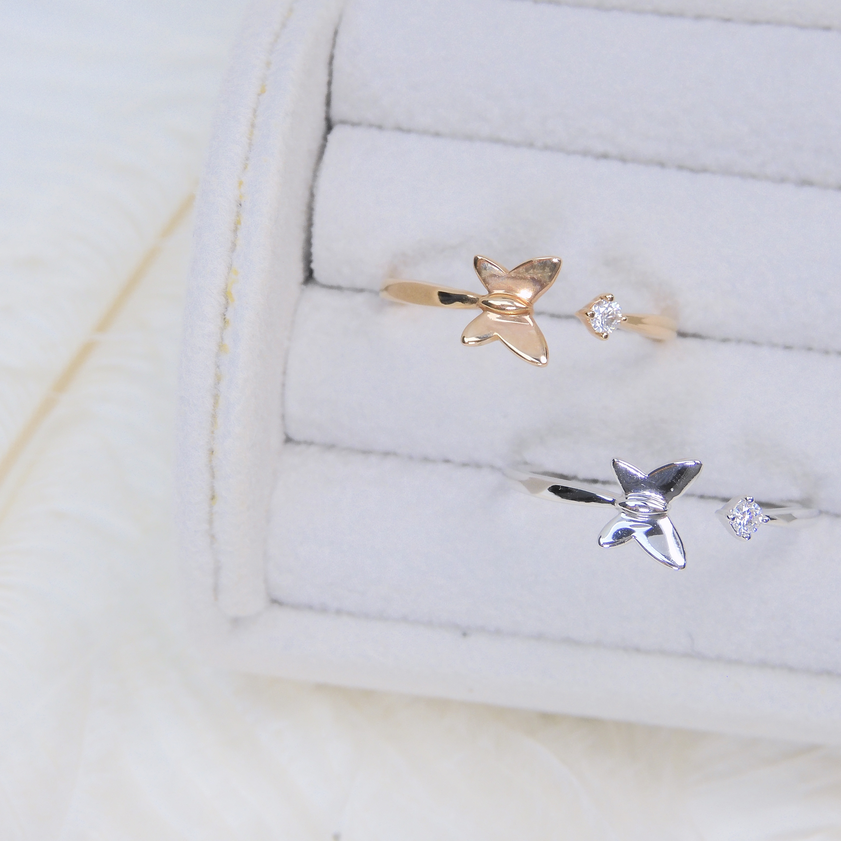 18K金 蝴蝶鑽石 開口戒指