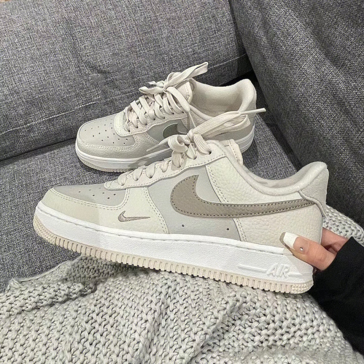 Nike Air Force 1 燕麥灰 奶茶棕 暖灰 拼接 荔枝皮 AF1 歐美限定 FB8483-100