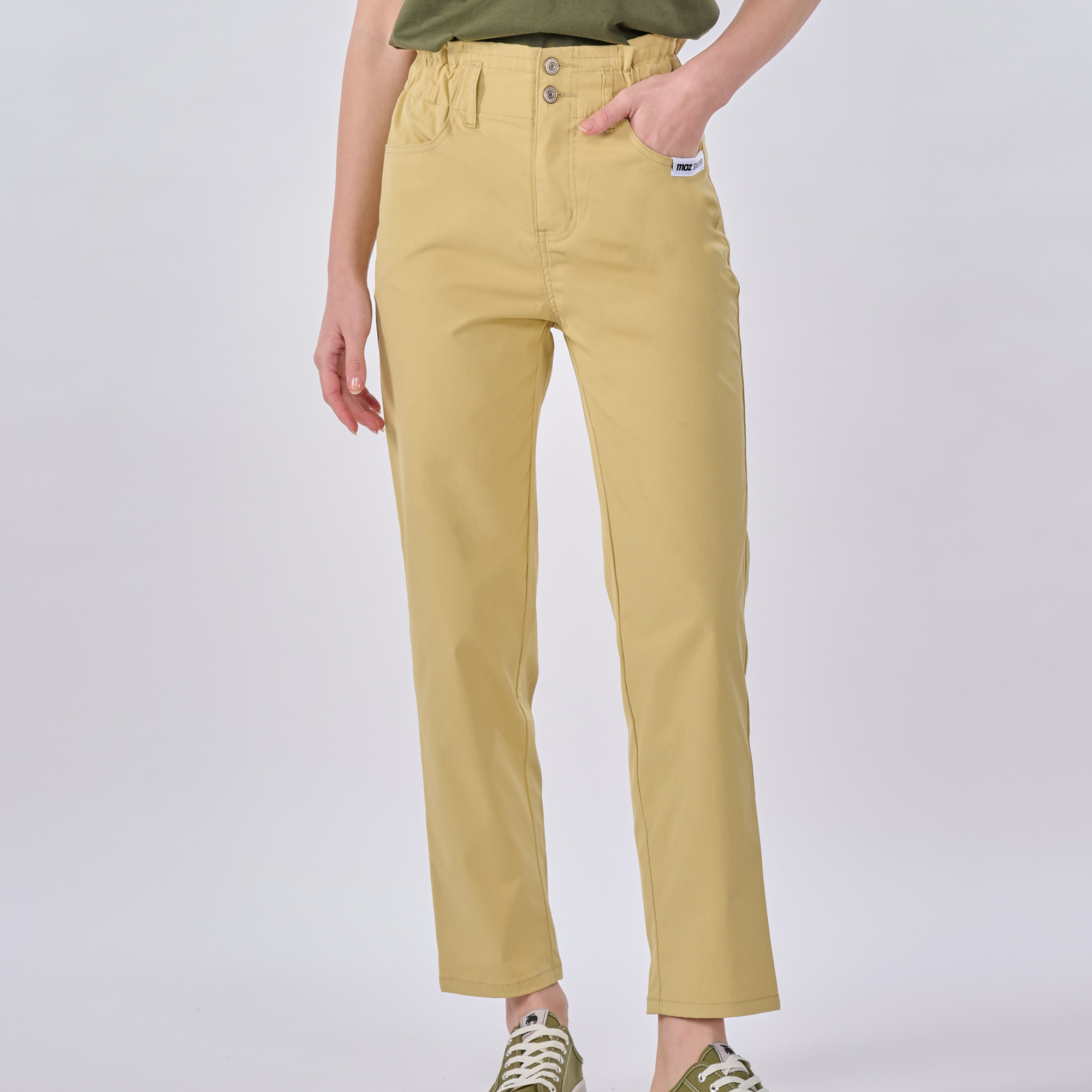 moz Sweden moose casual high waist elastic flower bud pants(yellow)