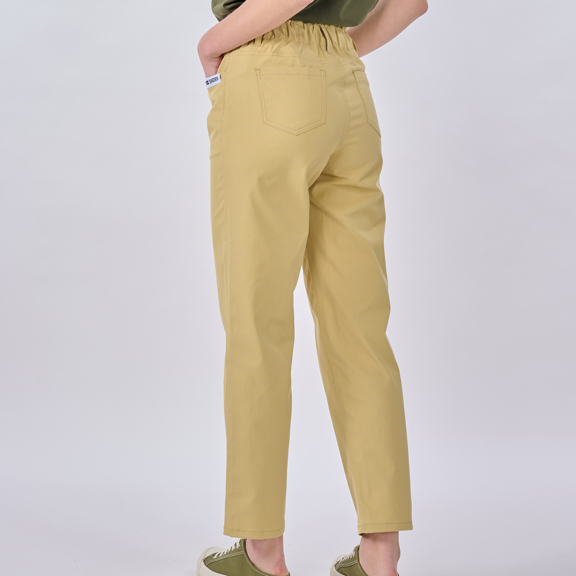 moz Sweden moose casual high waist elastic flower bud pants(yellow)