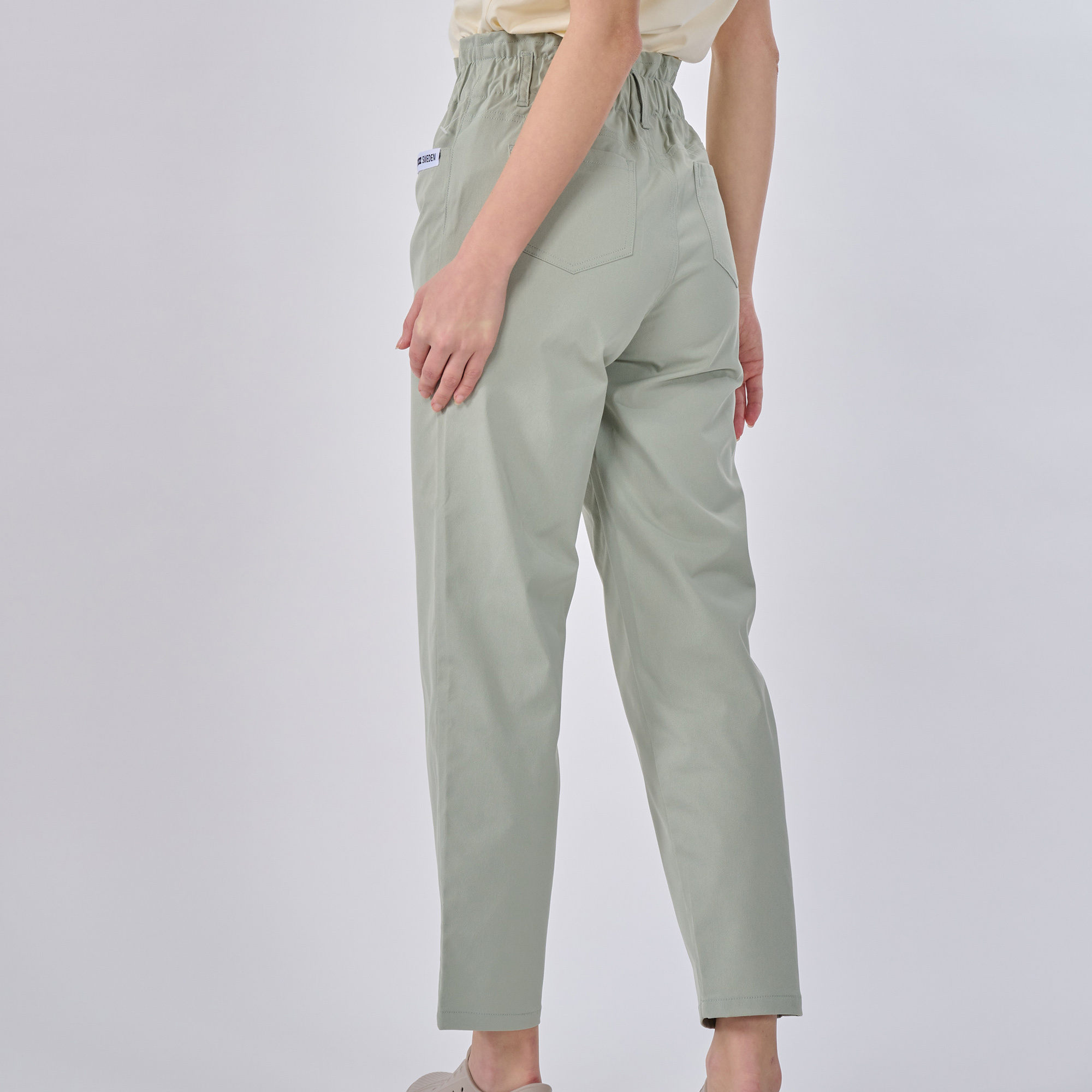 moz Sweden moose casual high waist elastic flower bud pants(green)