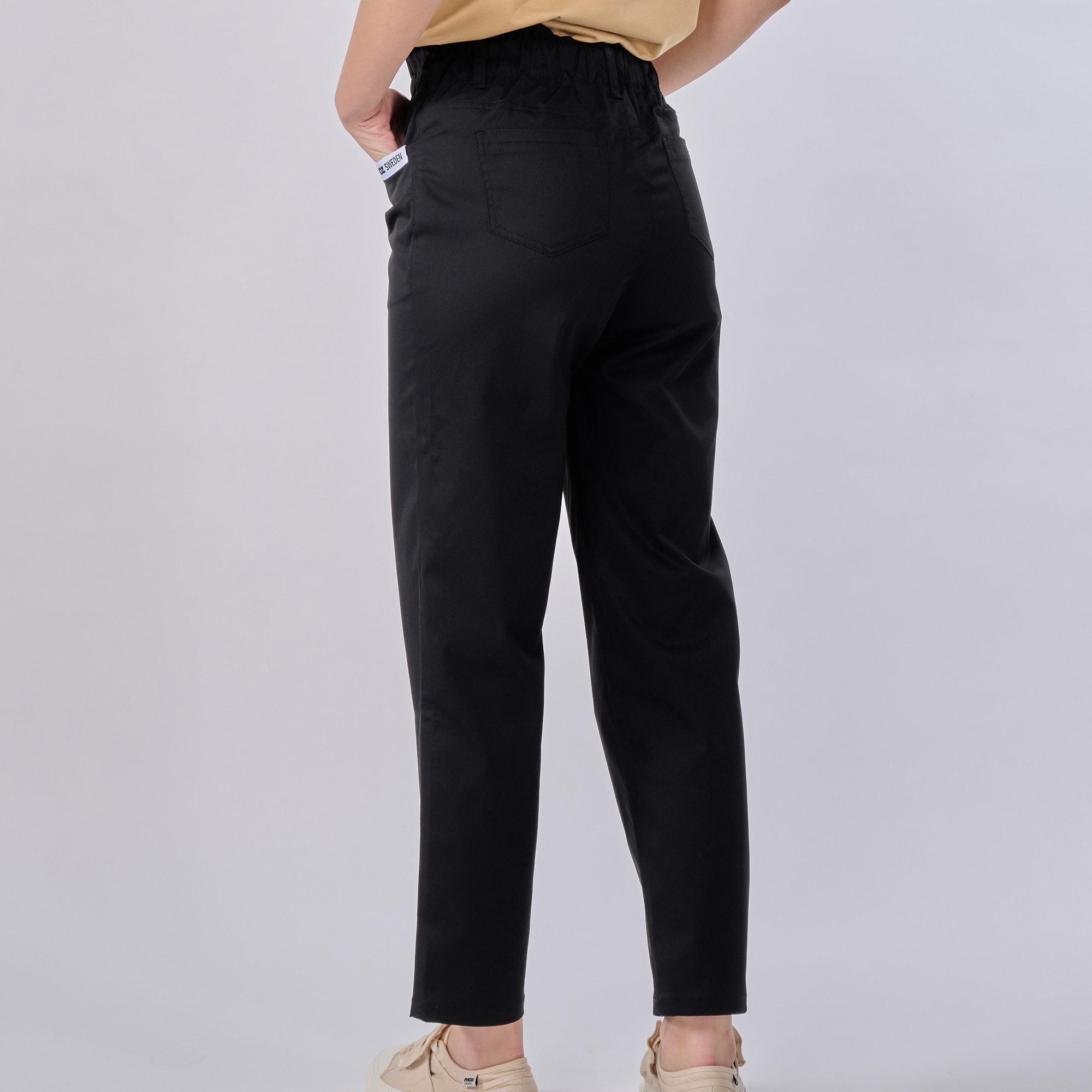 moz Sweden moose casual high waist elastic flower bud pants(black)