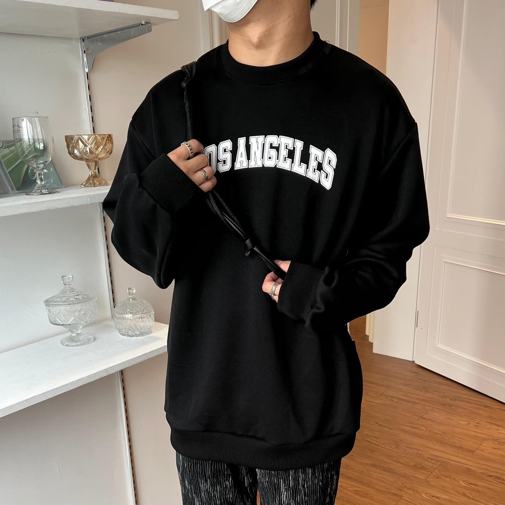 ☆ETW☆【EASY TO WEAR】自訂款 LOSANGELES 毛巾底 沒刷毛 長T 大學T 長袖 灰 深藍 黑 現貨