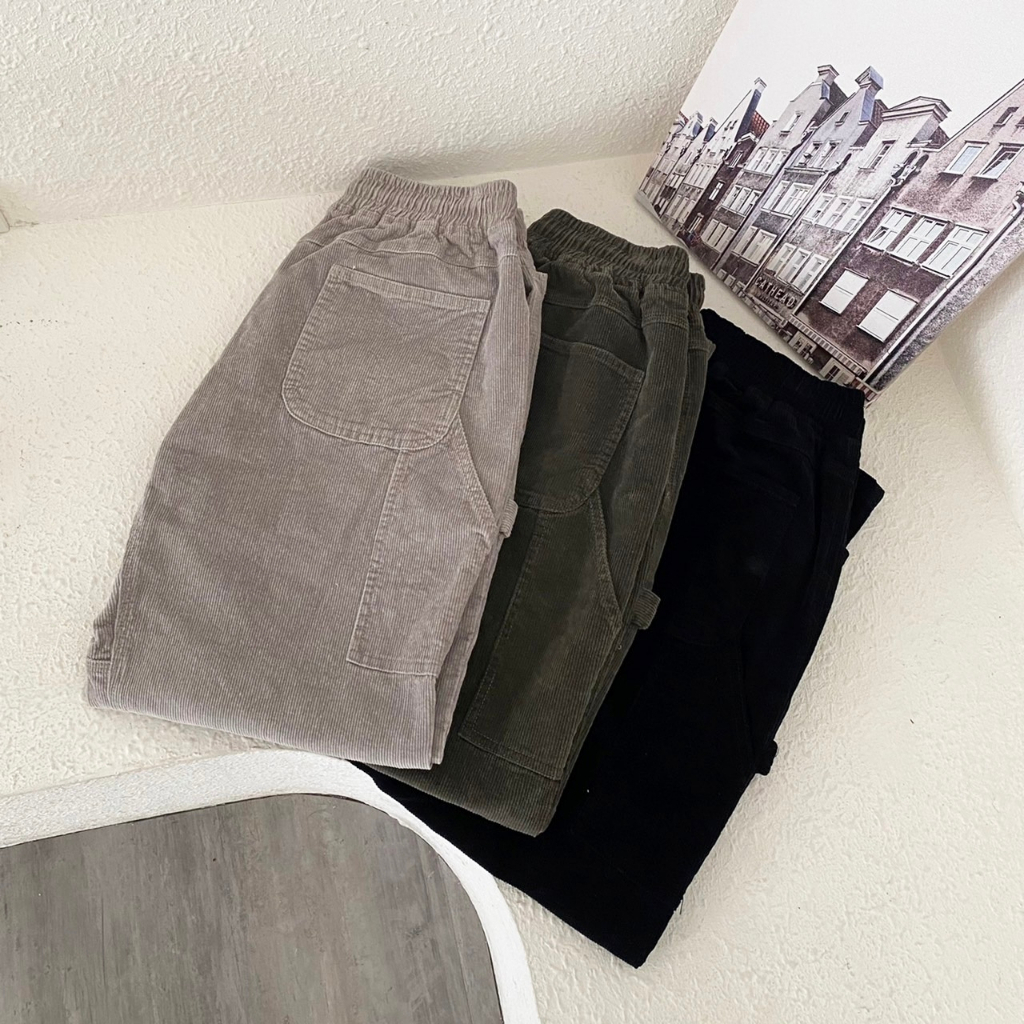 ☆ETW☆【EASY TO WEAR】自訂款燈芯絨長褲 3色 淺灰 墨綠 黑色 現貨