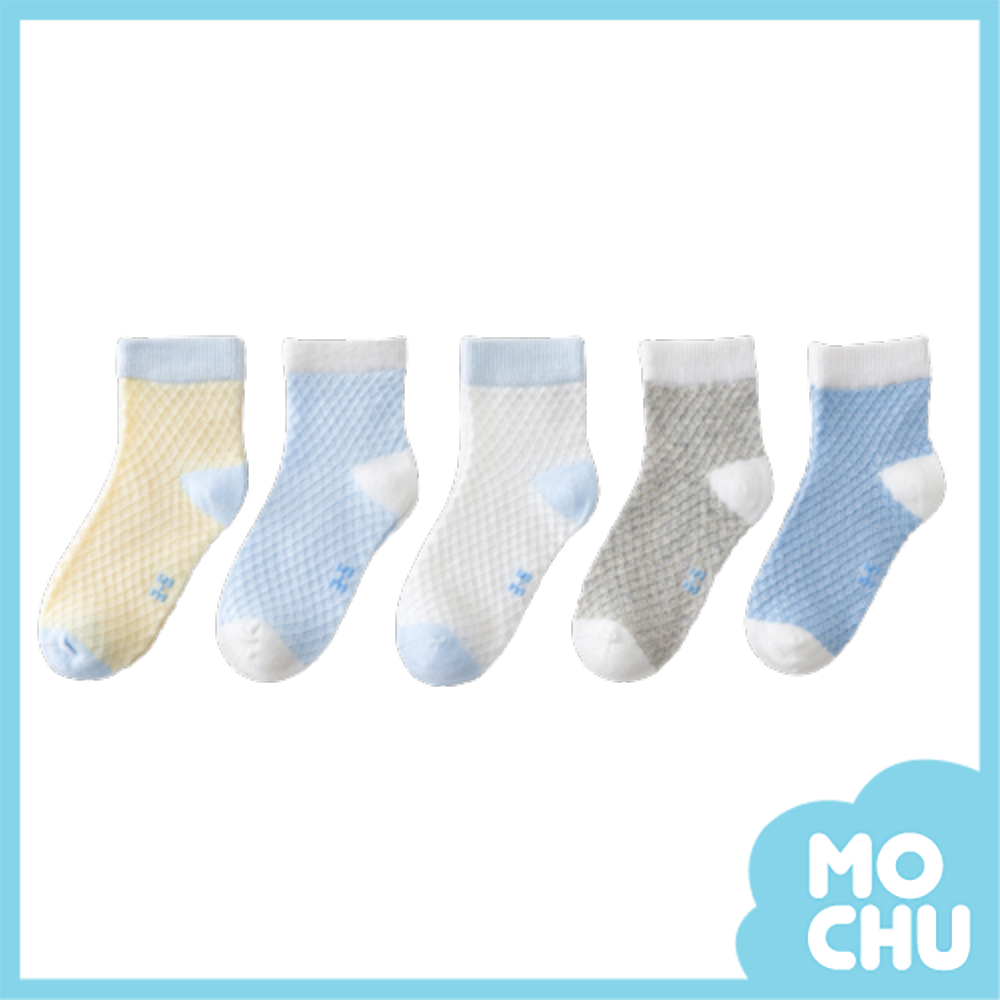 淡藍拼色短襪五入組