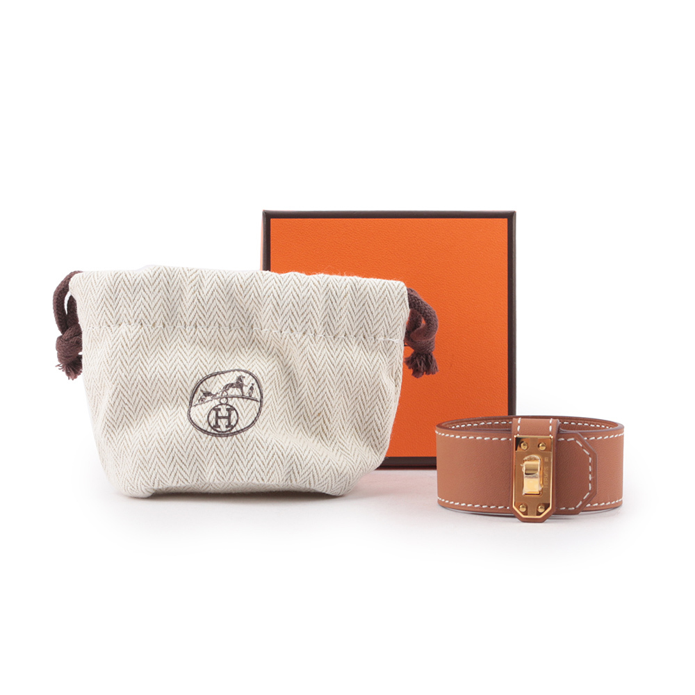 【HERMES】T1 金釦 Swift皮 Kelly Twist手環(金棕色)