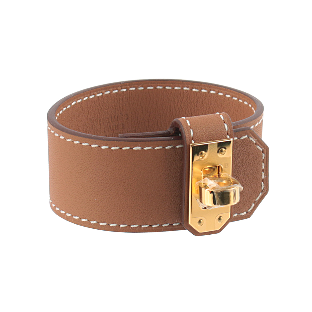 【HERMES】T1 金釦 Swift皮 Kelly Twist手環(金棕色)