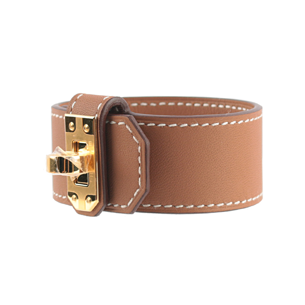 【HERMES】T1 金釦 Swift皮 Kelly Twist手環(金棕色)