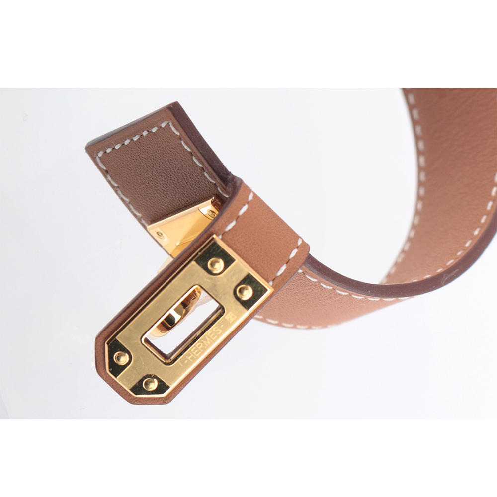 【HERMES】T1 金釦 Swift皮 Kelly Twist手環(金棕色)