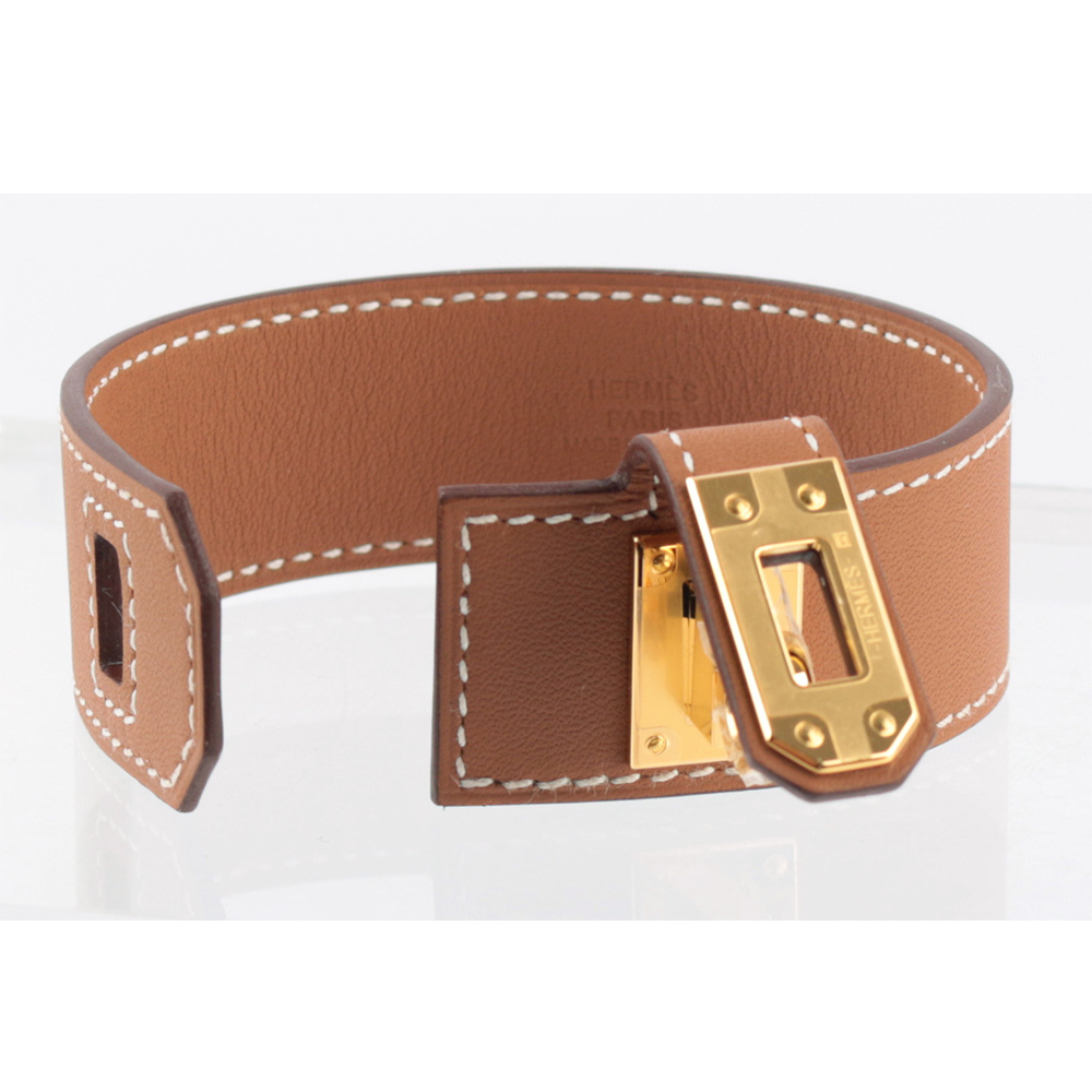 【HERMES】T1 金釦 Swift皮 Kelly Twist手環(金棕色)