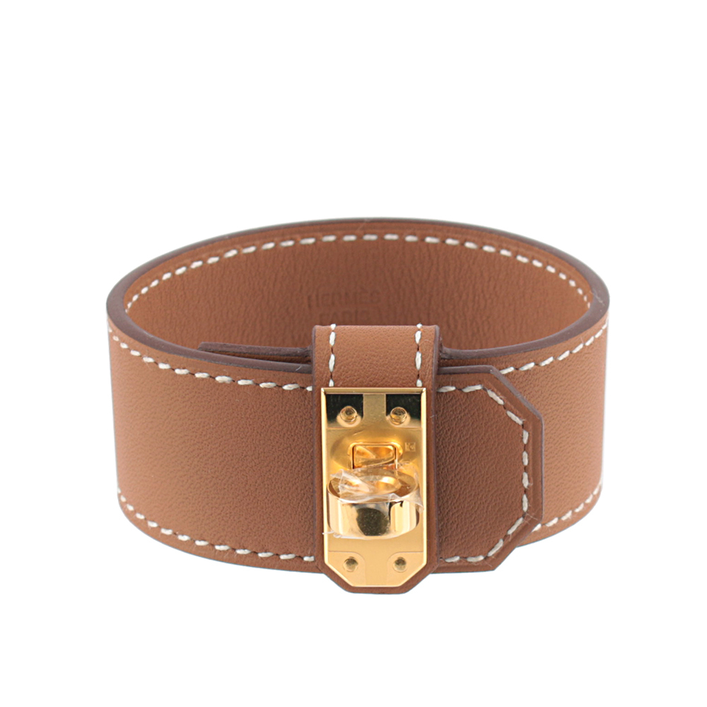 【HERMES】T1 金釦 Swift皮 Kelly Twist手環(金棕色)