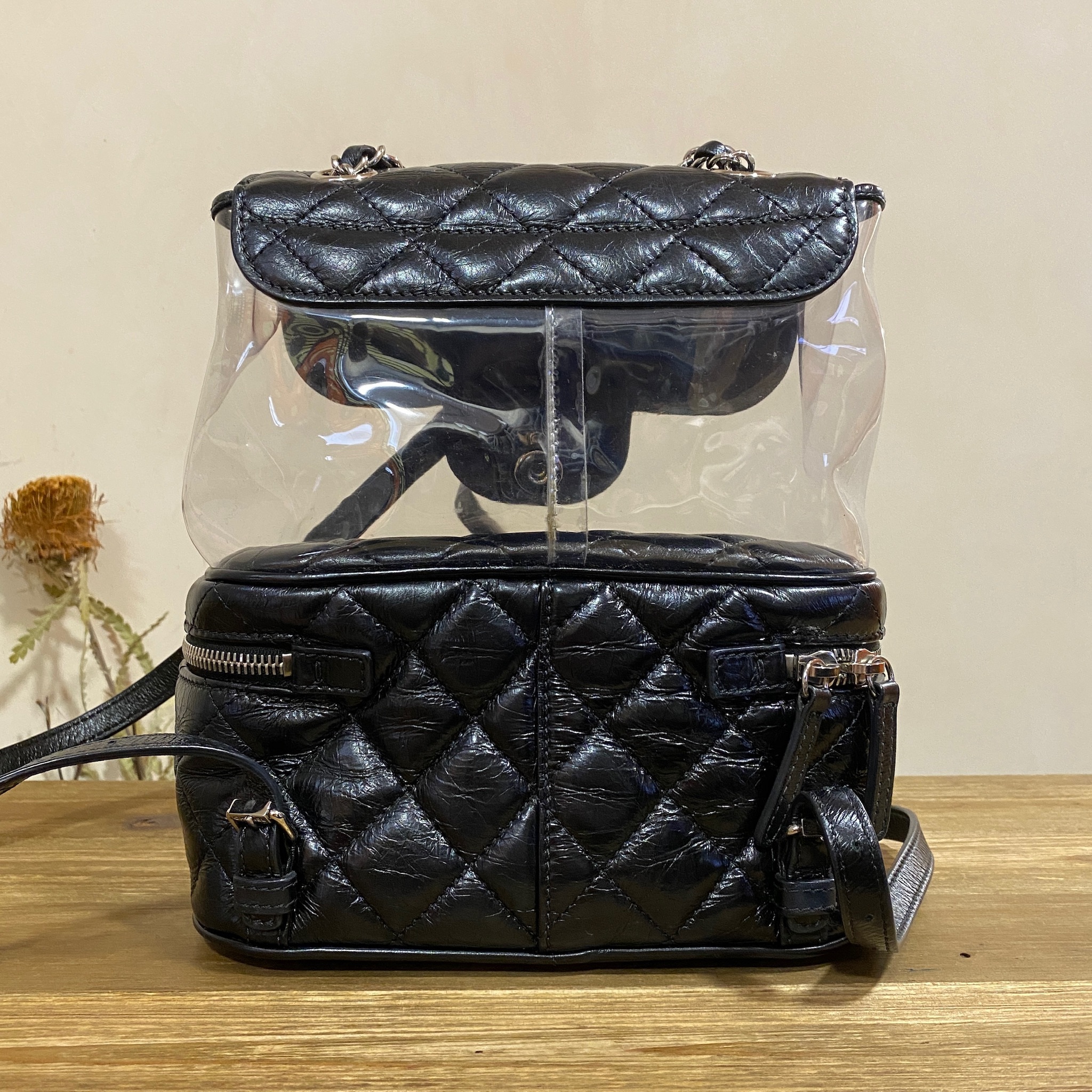 Chanel Aquarium Backpack Black Crumpled Leather & Transparent PVC