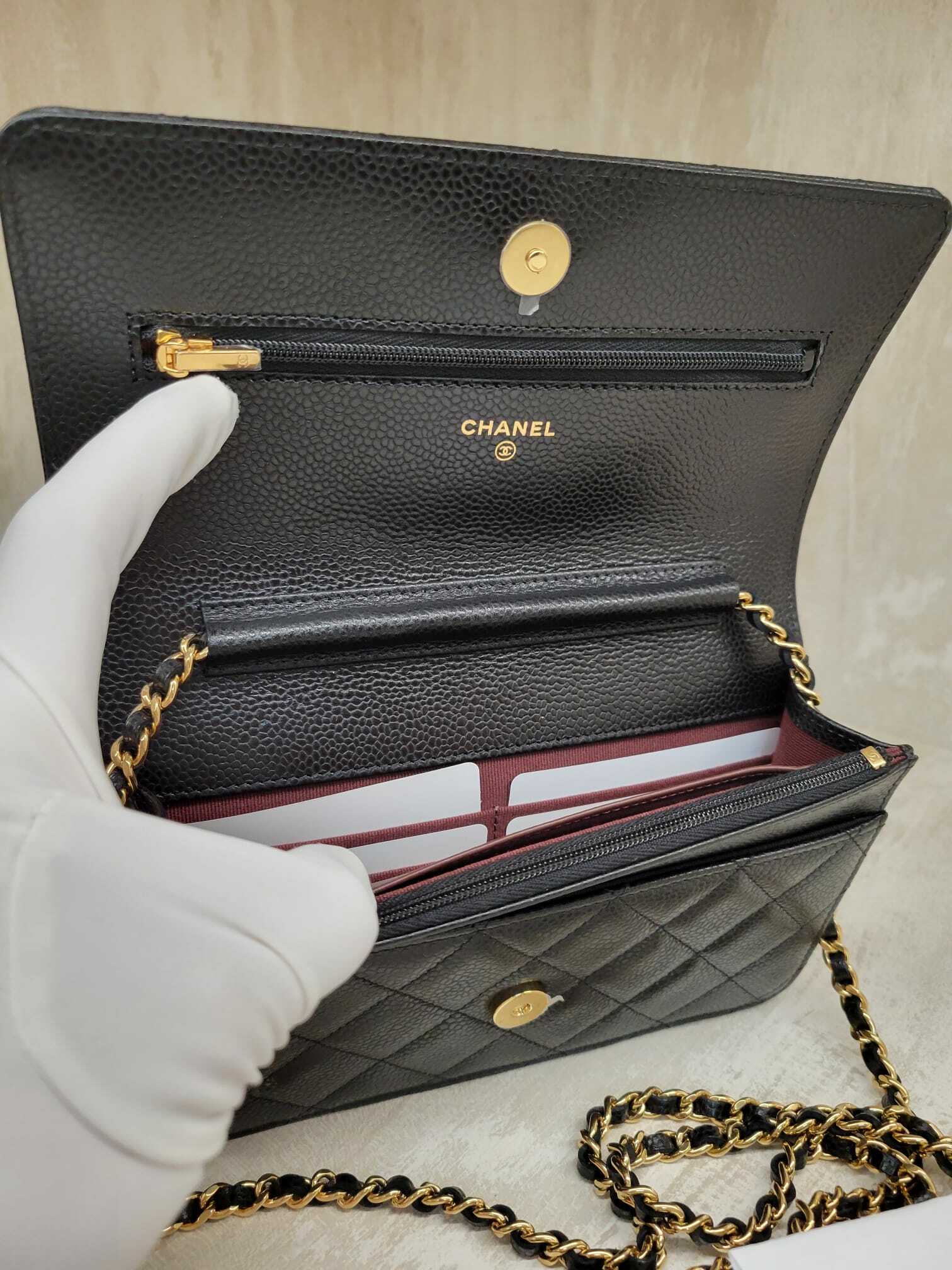 Chanel AP0250 woc 黑色荔枝皮金扣