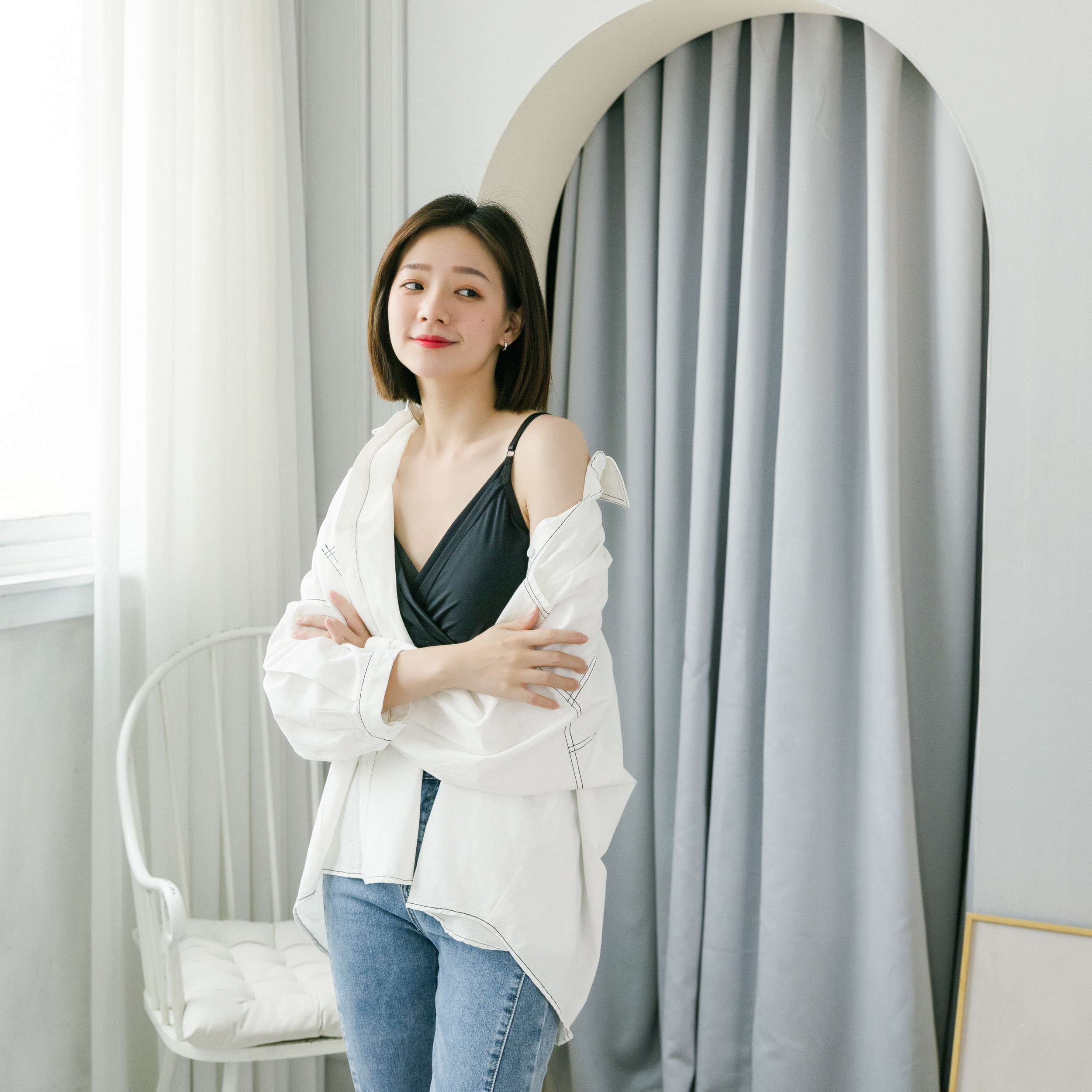 法朵Fado Shop｜反車線雙口袋襯衫外套 872C001 黑/白