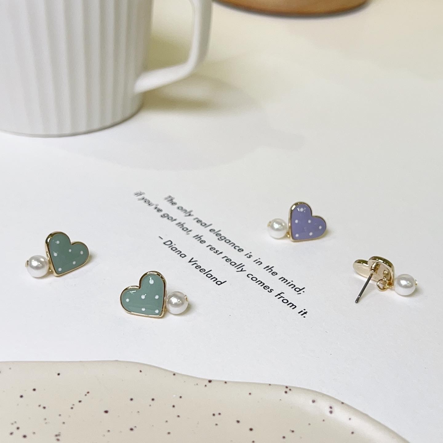 韓國心型珍珠系列。鋼針耳環