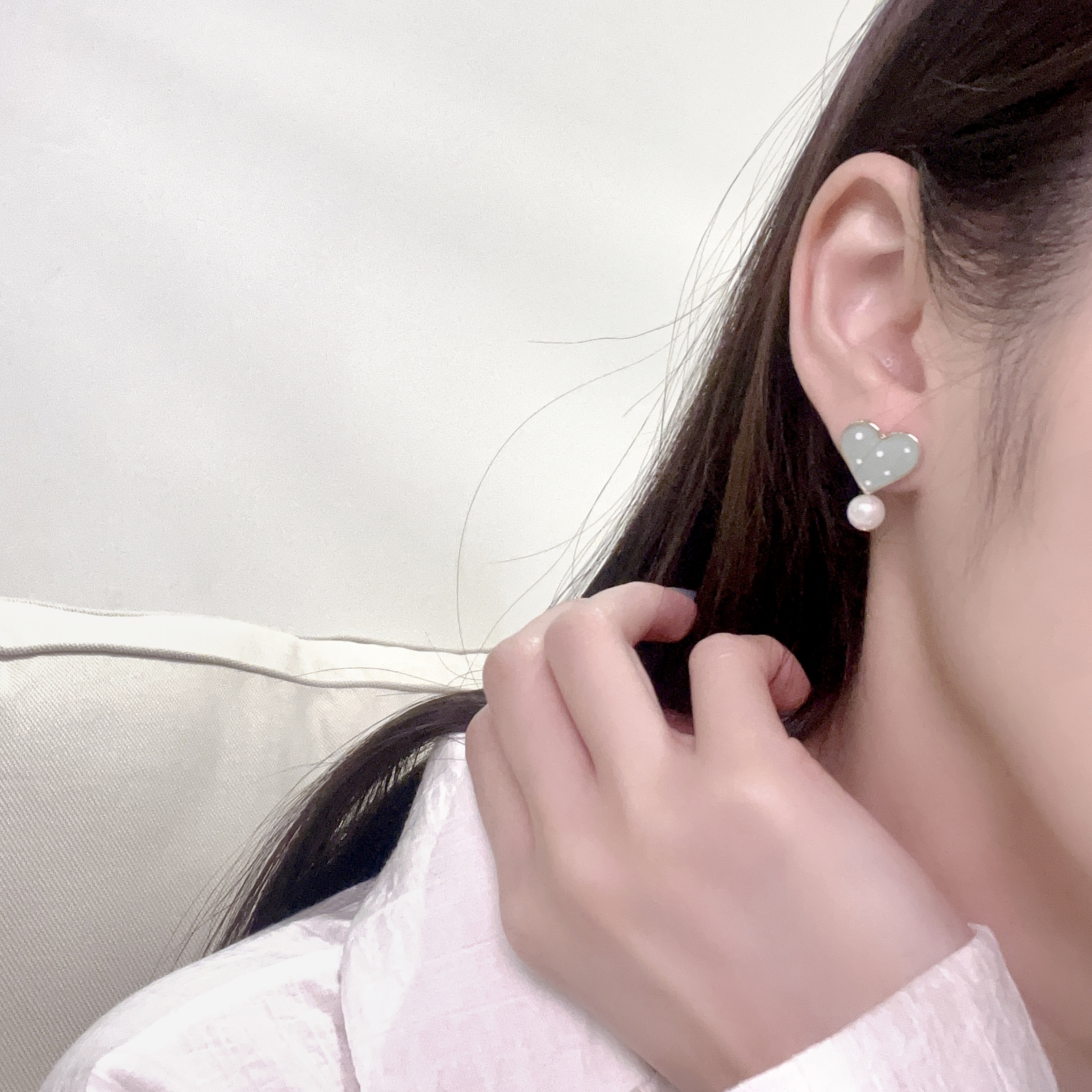 韓國心型珍珠系列。鋼針耳環