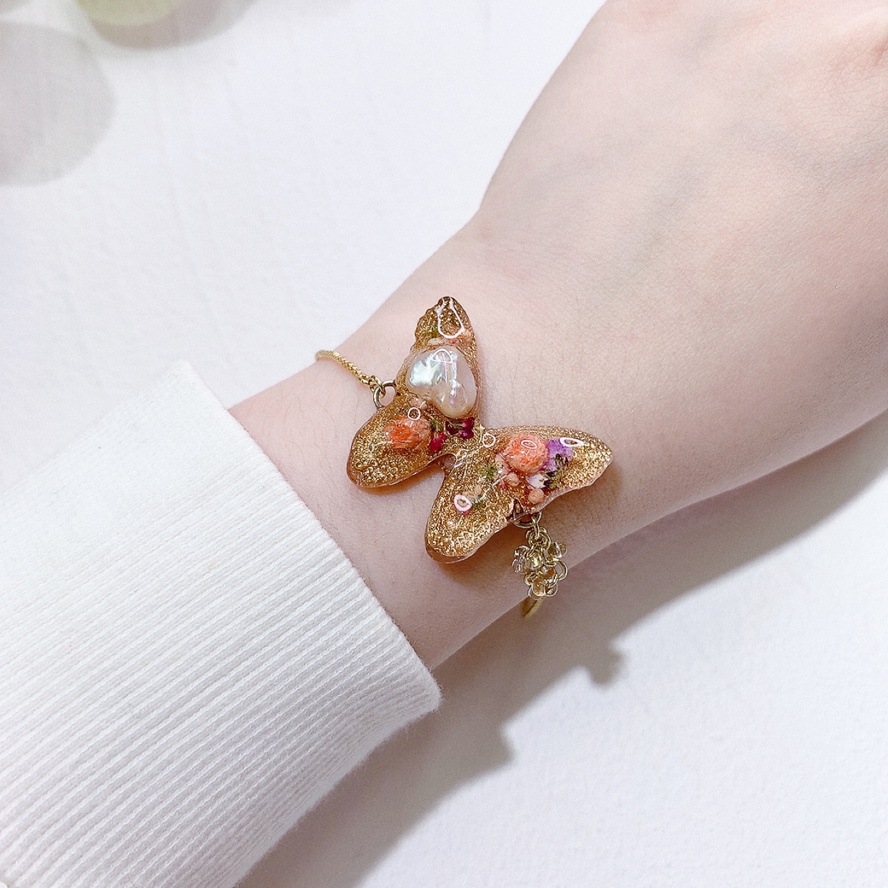 [手作家] 蝴蝶乾花封入手鏈/頸鏈