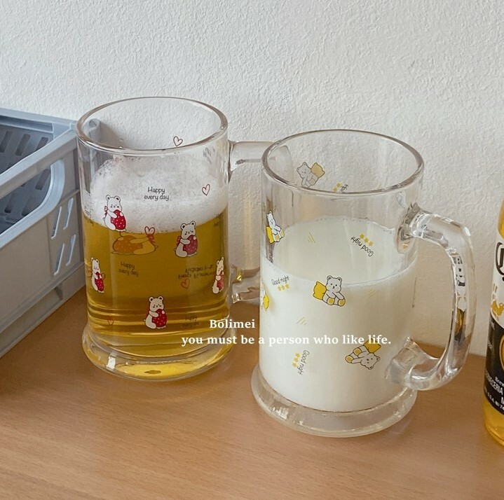 《2148》草莓熊/抱枕熊玻璃啤酒杯420ML