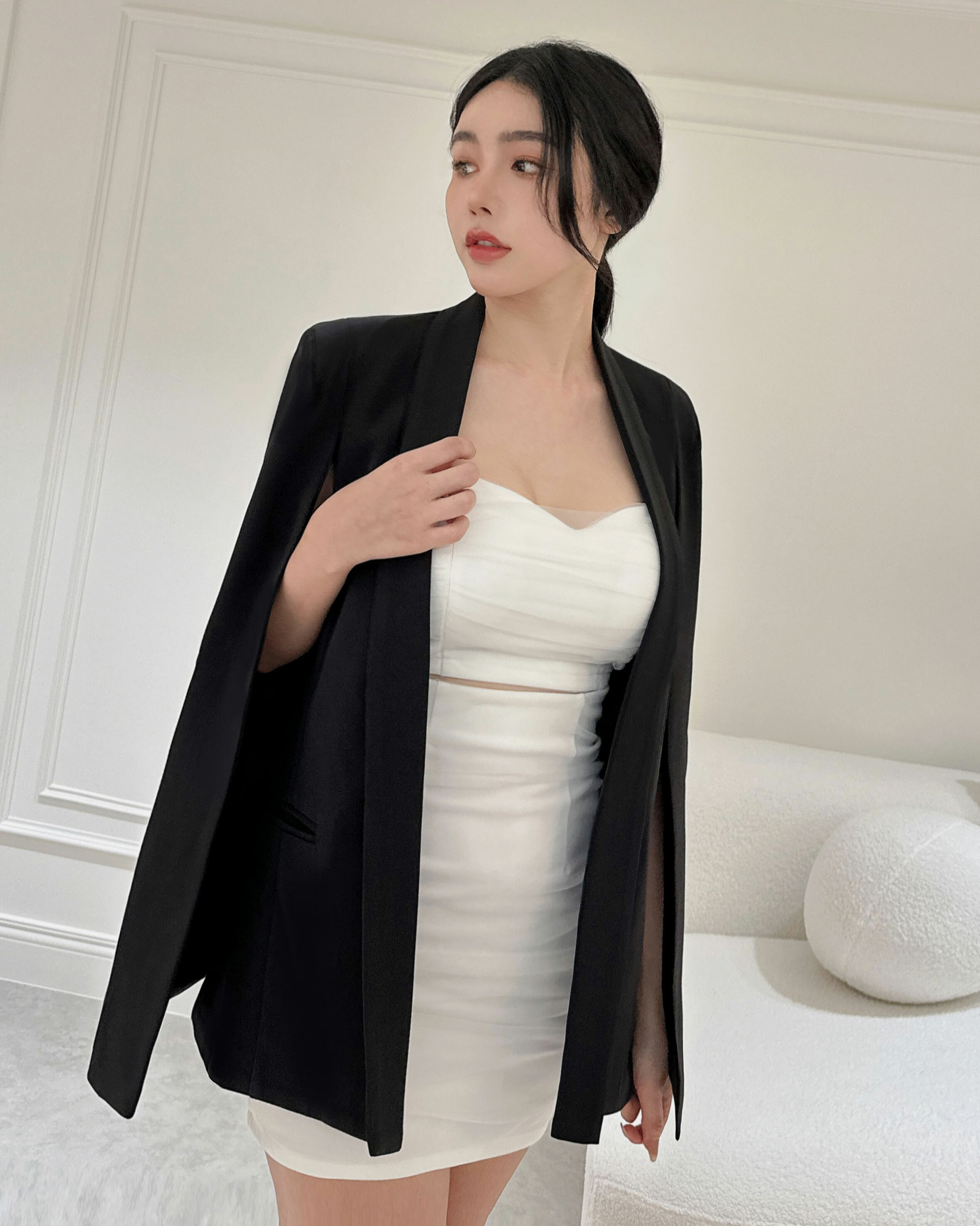 訂製-俐落斗篷直領西裝外套