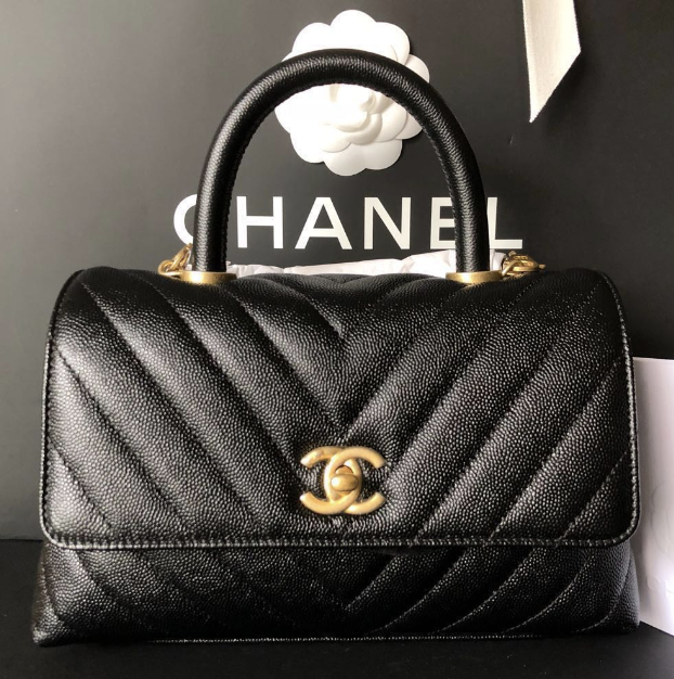 Chanel Black Quilted Caviar Leather Mini Coco Top Handle Bag Chanel