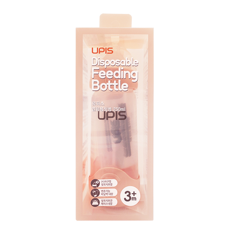 韓國 UPIS - 即棄式專用奶瓶250毫升 (粉紅色) (3-18個月)
