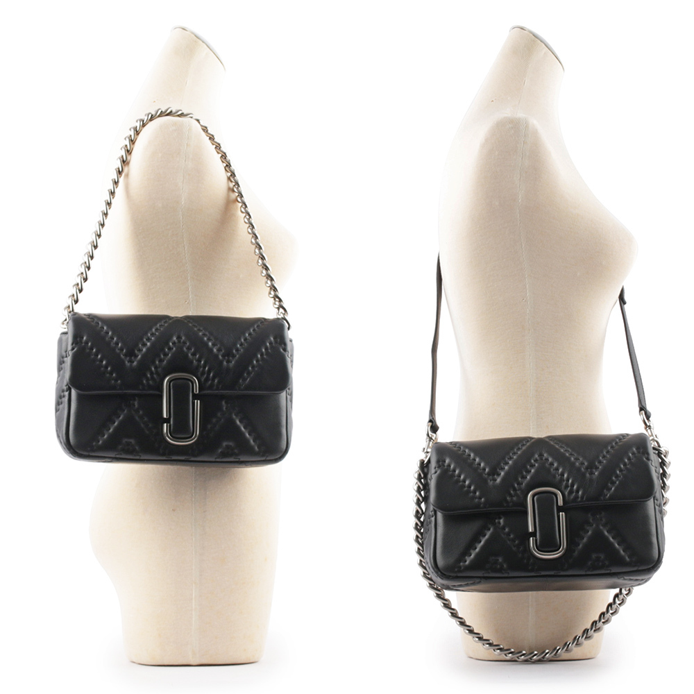 【MARC JACOBS】THE J MARC 縫線小羊皮翻蓋二用包(黑色)