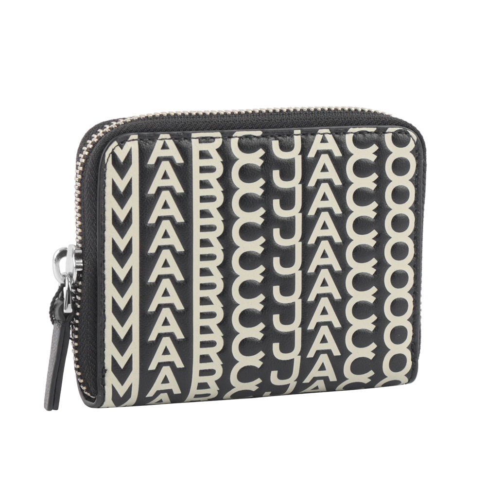 【MARC JACOBS】THE MONOGRAM 小羊皮滿版ㄇ形拉鍊卡夾/零錢包(黑色/白色)