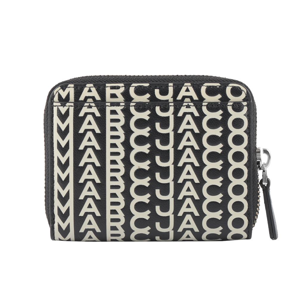 【MARC JACOBS】THE MONOGRAM 小羊皮滿版ㄇ形拉鍊卡夾/零錢包(黑色/白色)