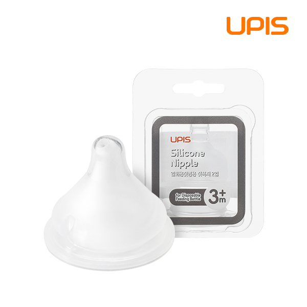 韓國 UPIS - 即棄式奶瓶專用矽膠奶嘴 (2個裝) 3m+