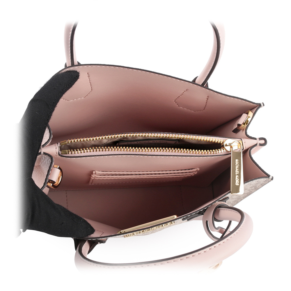 【Michael Kors】Mercer Logo 吊飾塗層帆布二用包(香草/粉色)