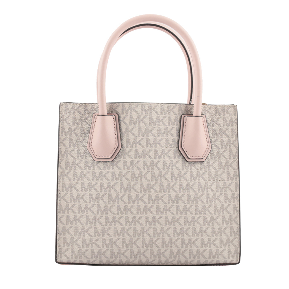 【Michael Kors】Mercer Logo 吊飾塗層帆布二用包(香草/粉色)