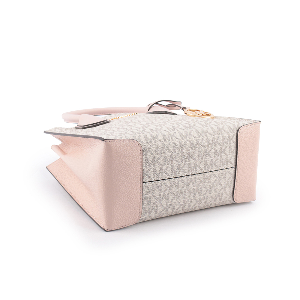 【Michael Kors】Mercer Logo 吊飾塗層帆布二用包(香草/粉色)