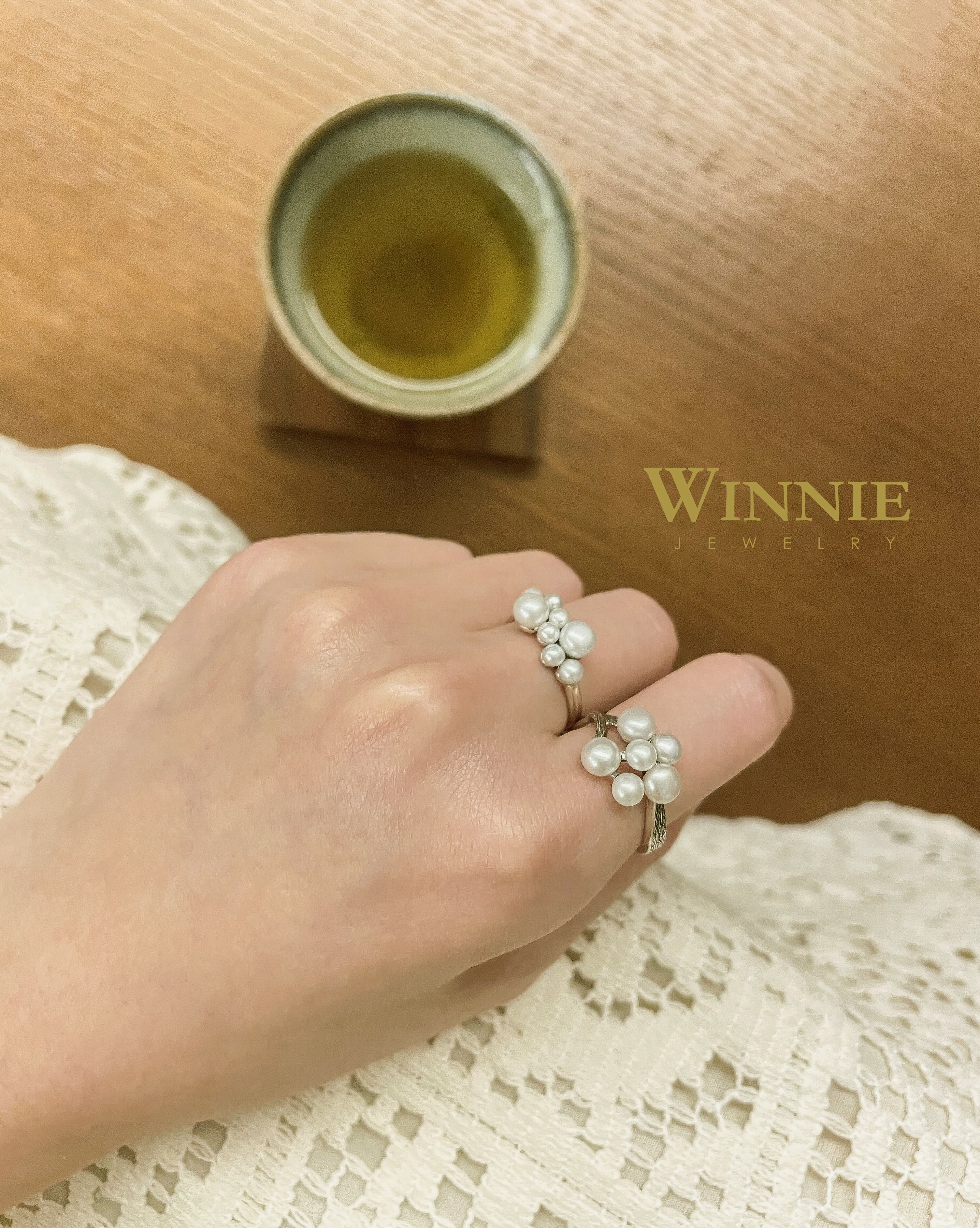 泡泡珍珠樹枝紋戒指