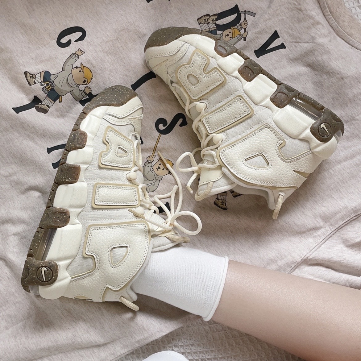 Nike Air More Uptempo (GS) 椰奶米白白棕色大AIR 老爹鞋DX1939-10