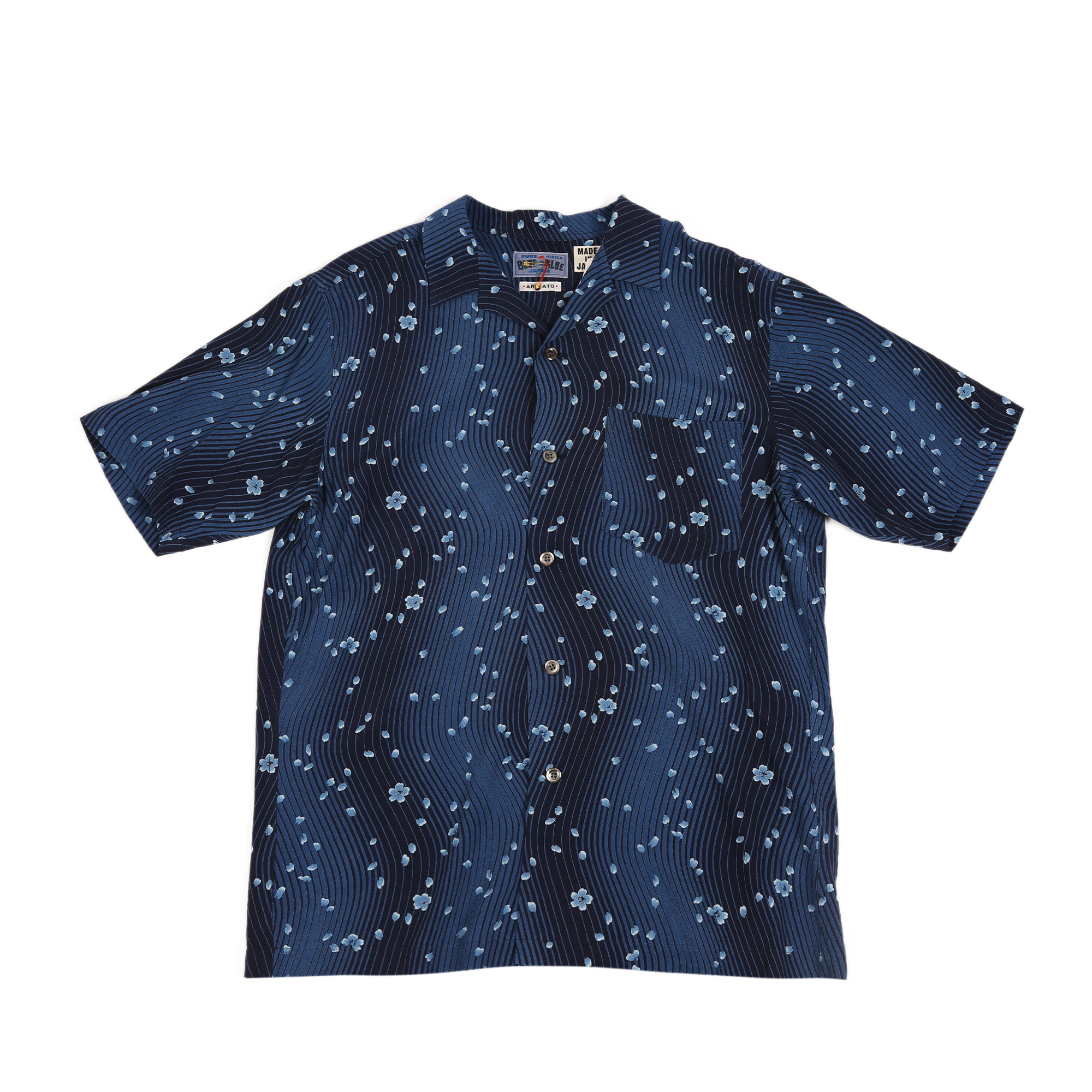 Blue Blue Japan - Minamo Sakura Crepe Aloha Shirt Navy